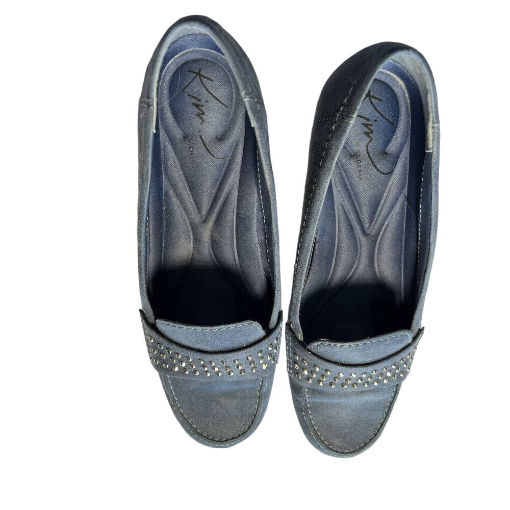 Kim Rogers Shoes 7 1/2 M Denim Silver Deco Morgans Suede Low Heel Flats with box